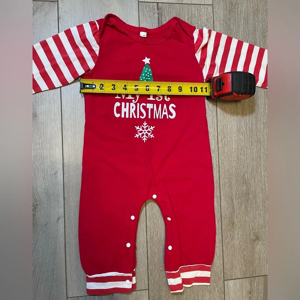 My First Christmas Red &‎ White Striped Baby Romper Jumpsuit Infant Baby 12-18 M